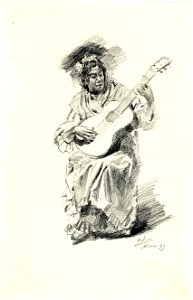 Gitana con guitarra, Mar. 1899, by Mariano Pedrero. Free illustration for personal and commercial use.