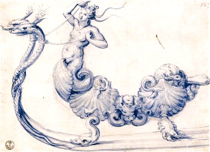 Giuseppe Arcimboldo - Sketch for a sleigh with figures of sirens - WGA00885. Free illustration for personal and commercial use.