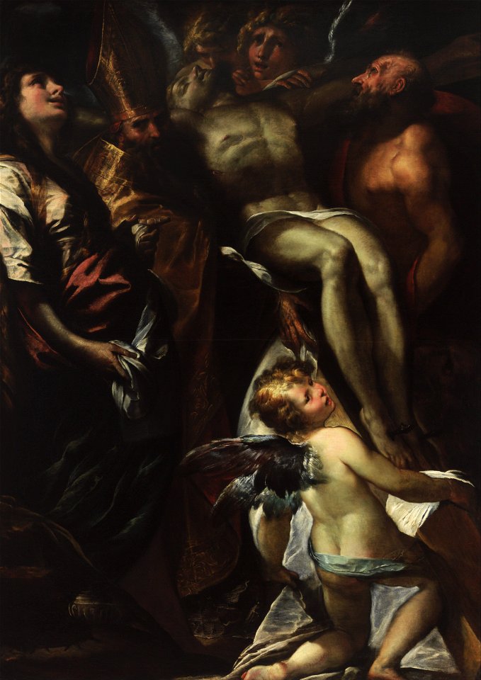 Giulio Cesare Procaccini - The Lowering of the Cross with Sts Mary Magdalene, Augustine, Jerome and Angels - Google Art Project
