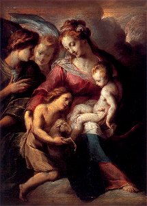 Giulio Cesare Procaccini - The Virgin and Child with the Infant St John the Baptist and Attendant Angels - WGA18435. Free illustration for personal and commercial use.
