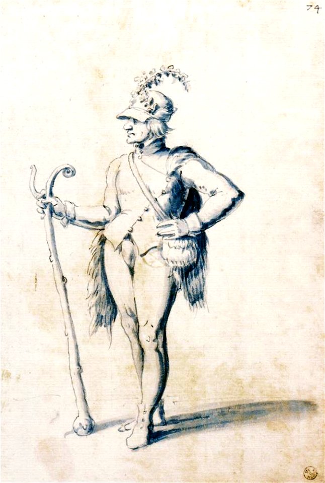 Giuseppe Arcimboldo - Costume drawing for a male figure with stave - WGA00901