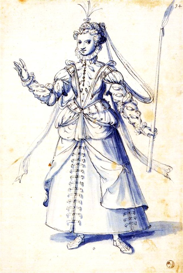 Giuseppe Arcimboldo - Costume drawing of a woman with torch - WGA00898