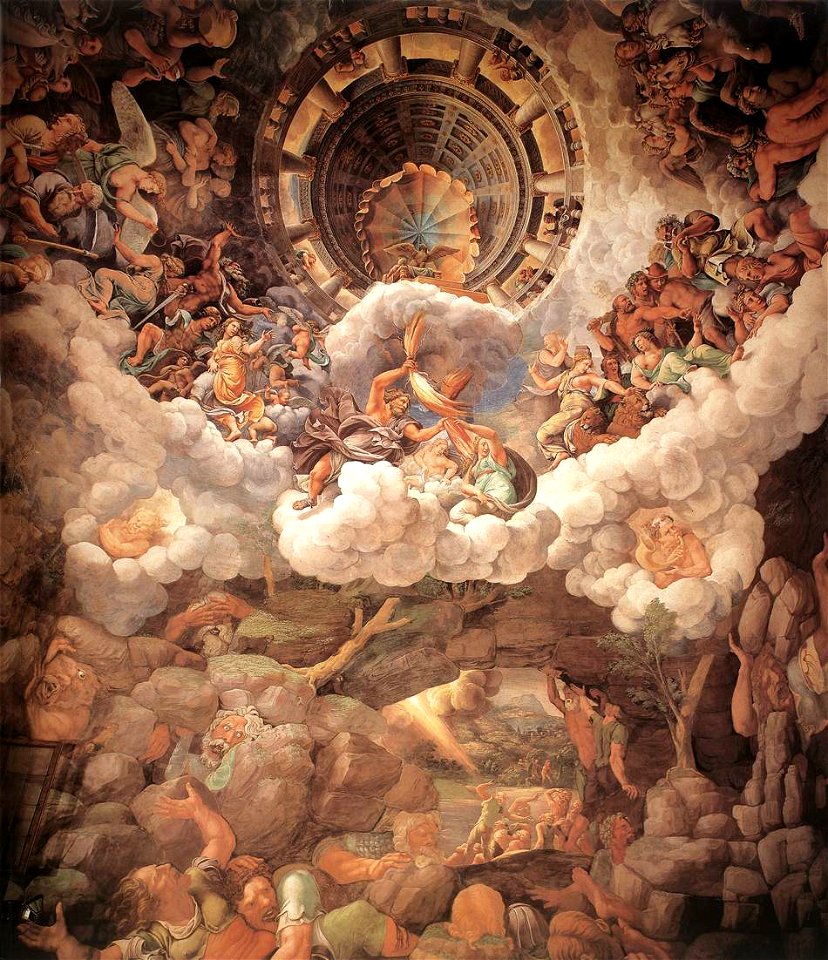 Giulio Romano - View of the Sala dei Giganti (vault and south wall) - WGA09544