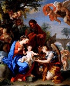 Giuseppe Bartolomeo Chiari (1654-1727) - The Rest on the Flight into Egypt with Angels, One Offering the Christ Child the Symbols of the Passion - 290193 - National Trust