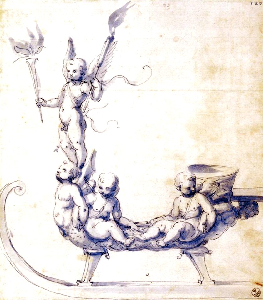 Giuseppe Arcimboldo - Sketch for a Sleigh with Putti - WGA00876