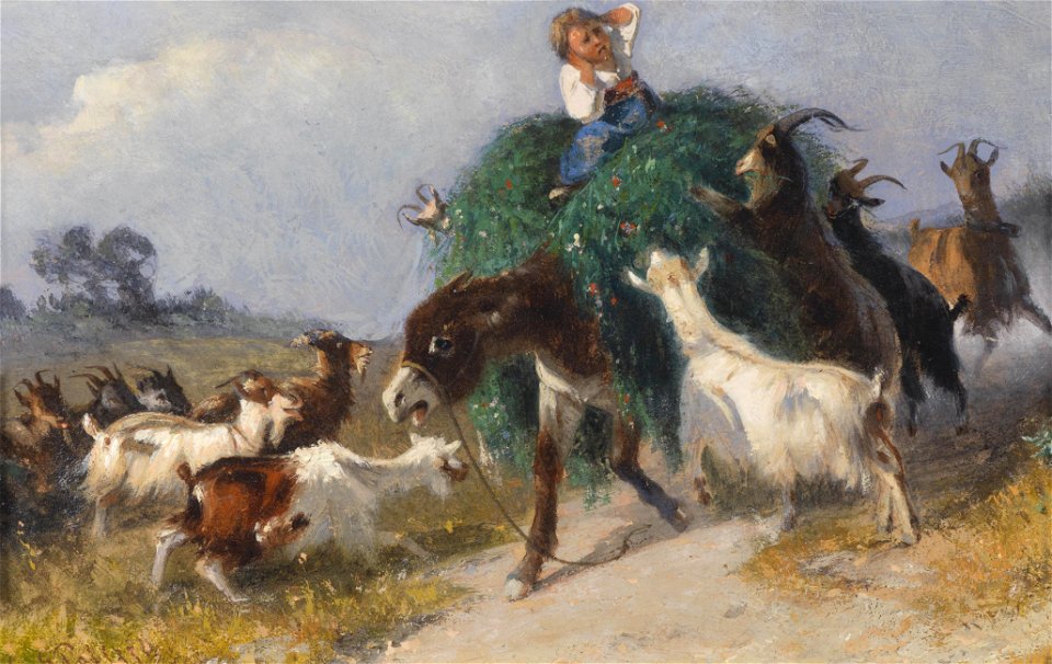 Giuseppe Palizzi Ziegen erobern einen Heuwagen