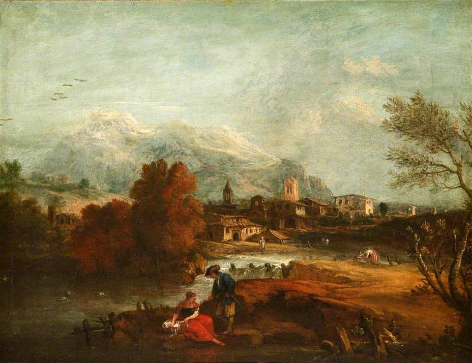 Giuseppe Zais (1709-1781) (style of) - Landscape with a Couple by a River - 772283 - National Trust