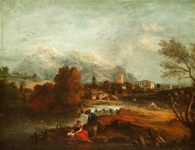 Giuseppe Zais (1709-1781) (style of) - Landscape with a Couple by a River - 772283 - National Trust