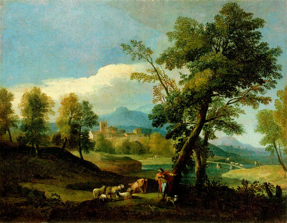 Giuseppe Zola - Krajina s pastirjem in čredo