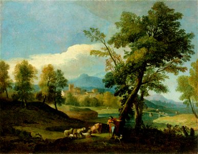 Giuseppe Zola - Krajina s pastirjem in čredo