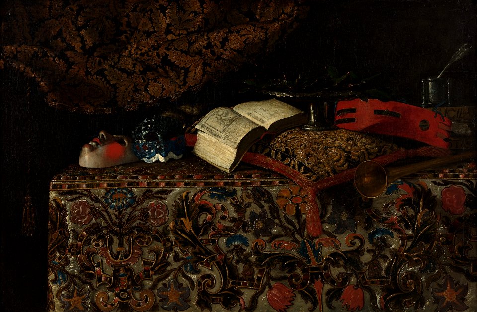 Giuseppe Recco - Stilleven met maskers, boeken en muziekinstrumenten - 2657 (OK) - Museum Boijmans Van Beuningen