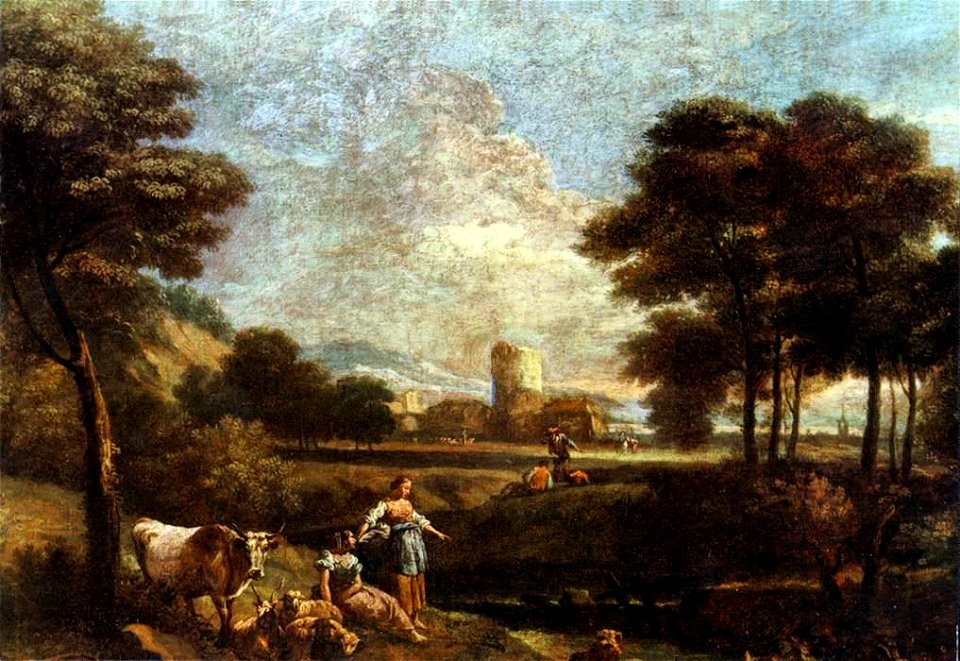 Giuseppe Zais - Landscape with Shepherds and Fishermen - WGA25942