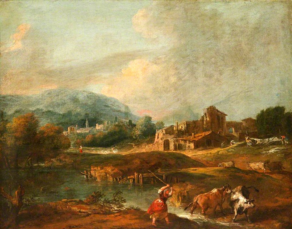 Giuseppe Zais (1709-1781) (attributed to) - Landscape with a Woman Driving Cattle - 772286 - National Trust