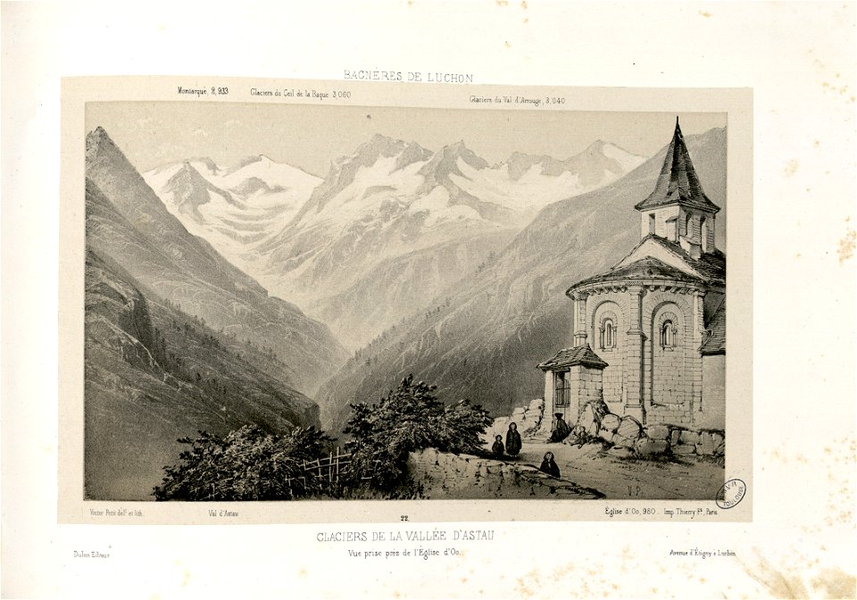 Glaciers de la Vallée d'Astau - Vue prise de l'Eglise d'Oo (i.e. Oô) - Fonds Ancely - B315556101 A PETIT 1 021