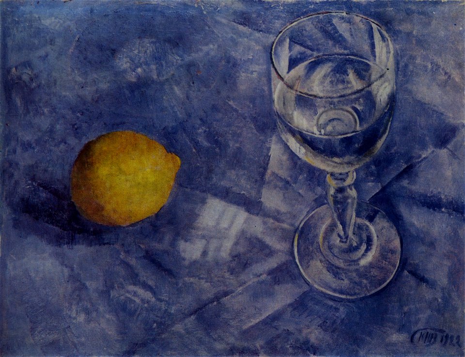 Glass and lemon by Petrov-Vodkin (1922, priv.coll)