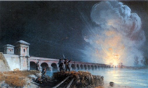 Gli Austriaci distruggono due archi del ponte sul Po di Valenza