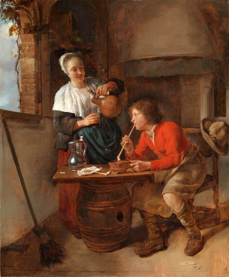 GM-108-Gabriel Metsu-A Young Woman Pouring Beer and a Young Man Smoking
