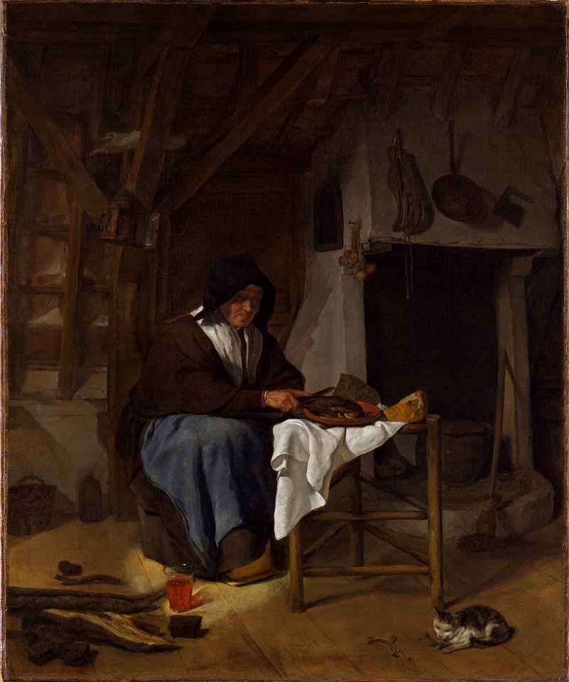 GM-102-Gabriel Metsu-An Old Woman at Her Meal in an Interior
