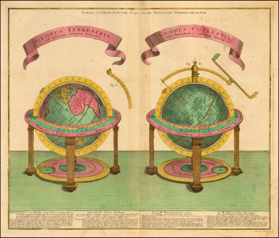 Globus Terrestris ad sphaeram obliquam delineatus - Globus Coelestis cum Astrodictico artificiali iunctus