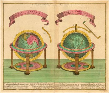 Globus Terrestris ad sphaeram obliquam delineatus - Globus Coelestis cum Astrodictico artificiali iunctus