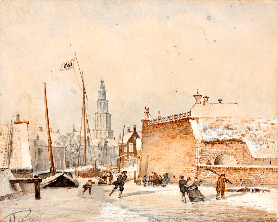 GM Prooijen 1861 - Winschoterdiep met het Klein Poortje gezien in de richting van de stad