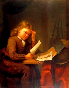 Godefridus Schalcken - Jonge tekenaar aan een tafel - NK2935 - Cultural Heritage Agency of the Netherlands Art Collection
