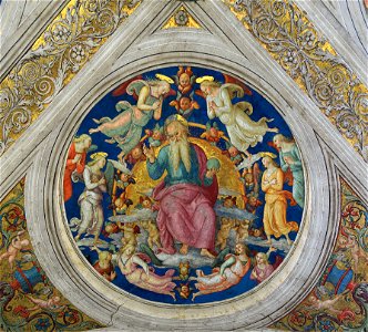 God the Father and angels, Pietro Perugino, Stanza dell'Incendio di Borgo, medalion, part of the ceiling, Vatican City 1FXD