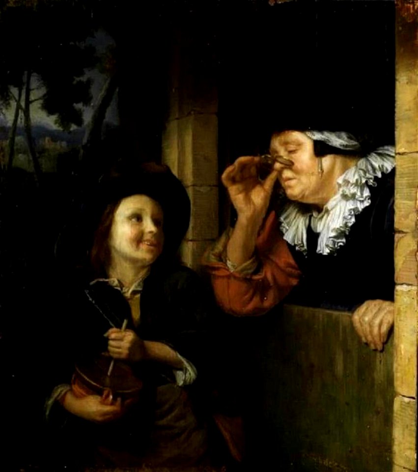 Godefridus Schalcken - Jonge rommelpotspeler en een oude vrouw - 283 - Staatliche Kunsthalle Karlsruhe