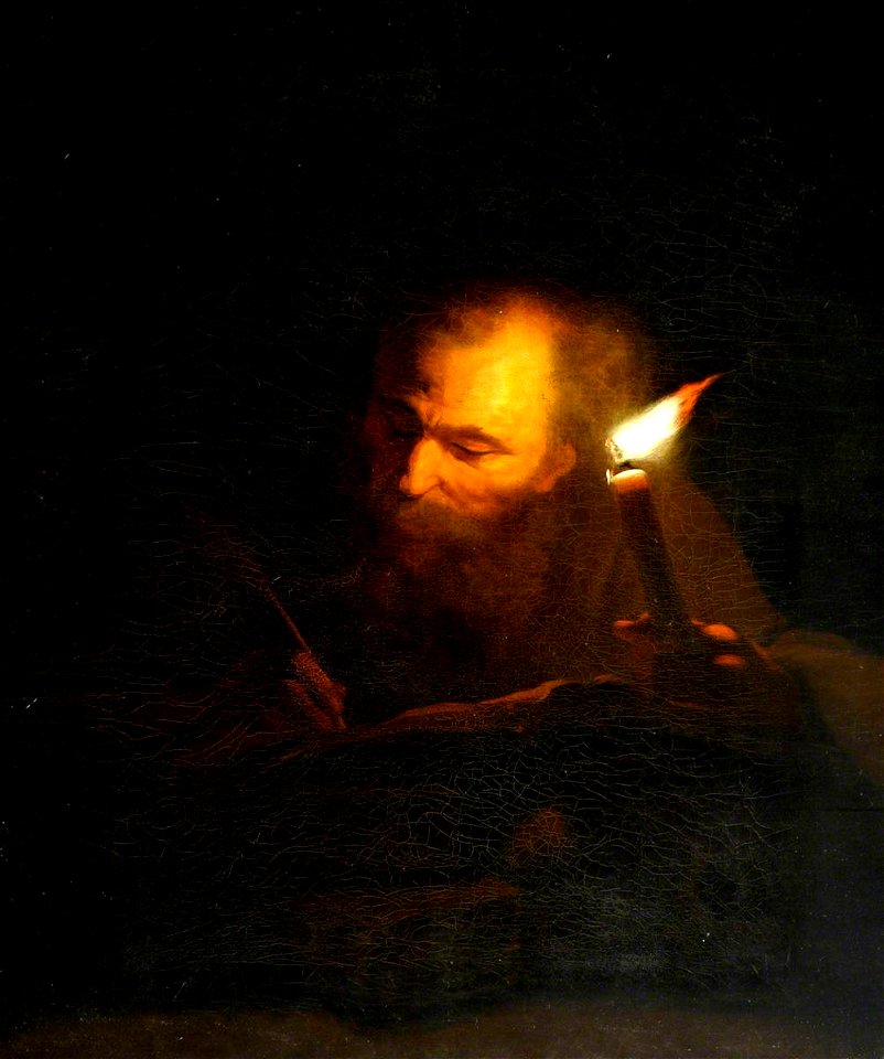 Godfried Schalcken (1643-1706) (after) - An Old Man Writing a Book by Candlelight - 290274 - National Trust