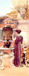 Godward-At the Garden Shrine, Pompeii. Free illustration for personal and commercial use.