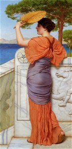 Godward-On the Balcony-1911. Free illustration for personal and commercial use.