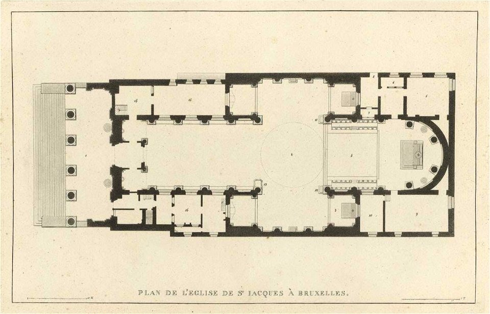 Goetghebuer - 1827 - Choix des monuments - 009 Plan Eglise Saint Jacques Bruxelles