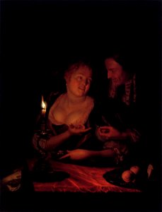 Godfried Schalcken - Gentleman Offering a Lady a Ring in a Candlelit Bedroom - WGA20943