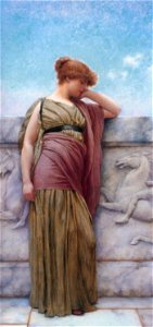Godward Leaning on the Balcony 1892. Free illustration for personal and commercial use.