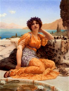 Godward With Violets Wreathed and Robe of Saffron Hue 1902. Free illustration for personal and commercial use.