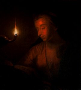 Godfried Schalcken (1643-1706) (after) - A Woman Reading by Lamplight (called 'The Penitent Magdalen') - 108897 - National Trust. Free illustration for personal and commercial use.