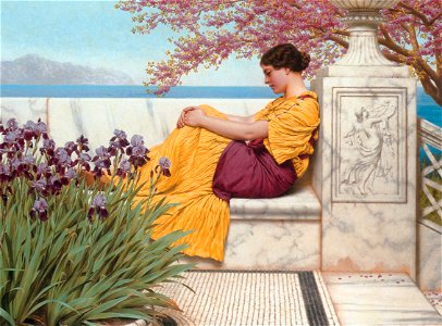 Godward-Under the Blossom that Hangs on the Bough-1917. Free illustration for personal and commercial use.