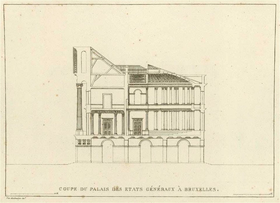 Goetghebuer - 1827 - Choix des monuments - 026 Coupe transversale Palais Etats Generaux Bruxelles