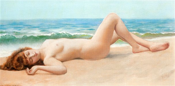 Godward Nu Sur La Plage (modern nude). Free illustration for personal and commercial use.