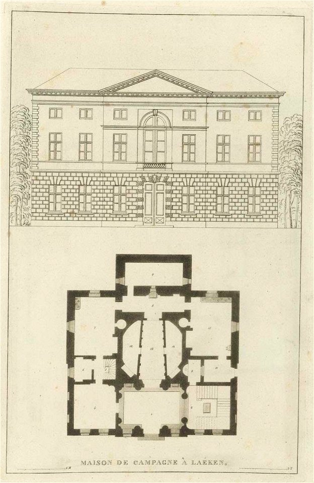 Goetghebuer - 1827 - Choix des monuments - 016 Plan et Façade jardin Maison de Campagne Laeken