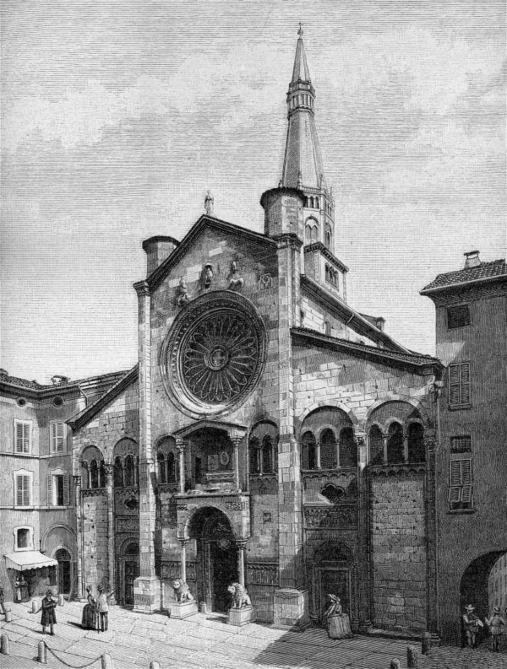 Facciata del Duomo di Modena e torre della Ghirlandina (xilografia)