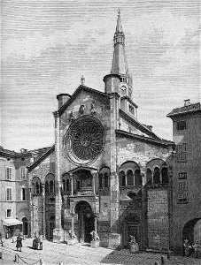 Facciata del Duomo di Modena e torre della Ghirlandina (xilografia)