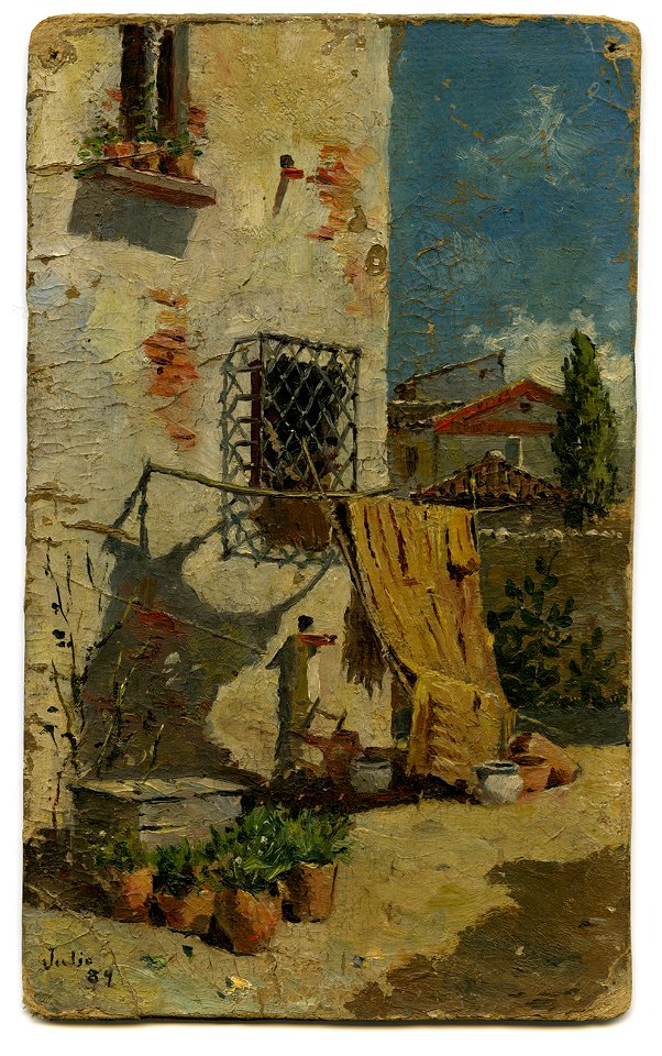 Fachada ventana, oleo s. cartón, Julio 1889, por Mariano Pedrero