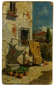 Fachada ventana, oleo s. cartón, Julio 1889, por Mariano Pedrero. Free illustration for personal and commercial use.