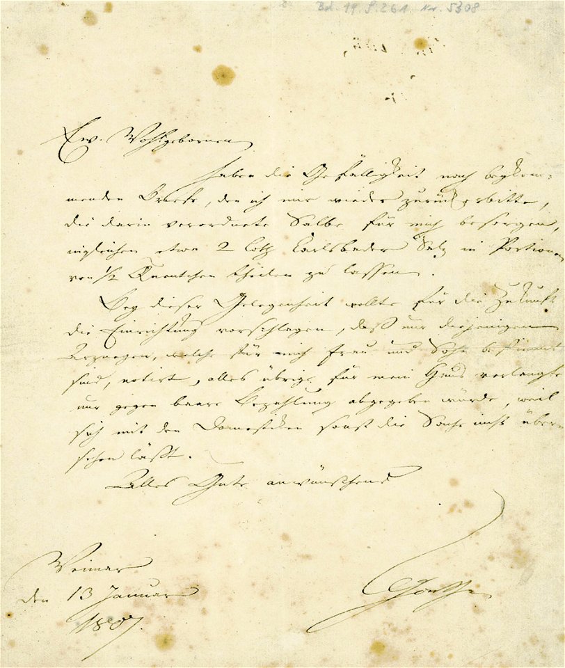 Goethe Brief 1807-01-13 an Carl August Hofmann