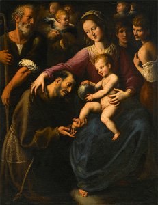 Fabrizio Santafede - The Holy Family with Saint Francis of Assisi adoring the Christ Child