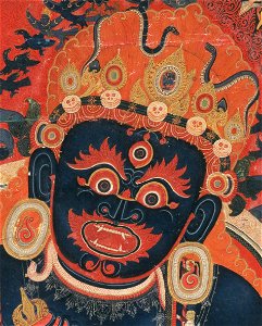 Face detail, 15th-century painting from Tibet, Central Tibetan - Mahakala, Protector of the Tent - Google Art Project (cropped) (cropped). Free illustration for personal and commercial use.