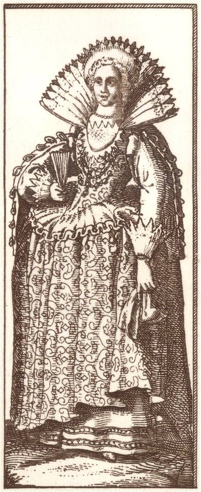 Faemina Nobilis Parisiensis Gentille femme de Paris, map of Paris by Claes Jansz. Visscher