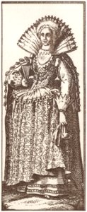 Faemina Nobilis Parisiensis Gentille femme de Paris, map of Paris by Claes Jansz. Visscher