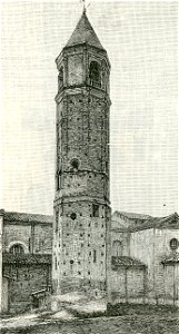 Faenza Campanile della chiesa di S Maria ad Nives xilografia